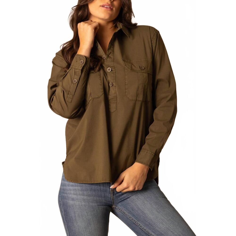 NEW KIMES RANCH abigail popover shirt in dark olive